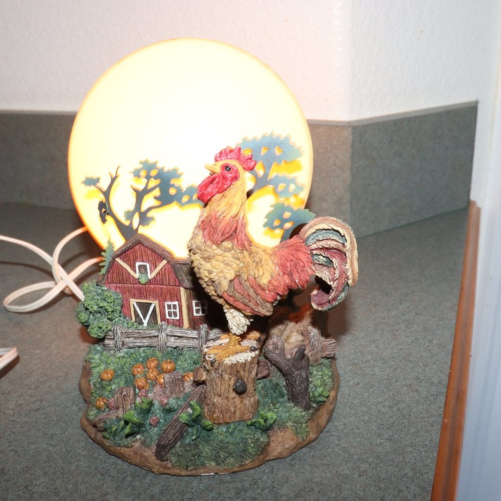 Vintage Farm Scene Moonlight Lamp with Rooster, Barn, and Full Moon - Picture 6 of 7